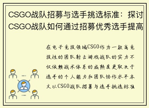 CSGO战队招募与选手挑选标准：探讨CSGO战队如何通过招募优秀选手提高战队实力