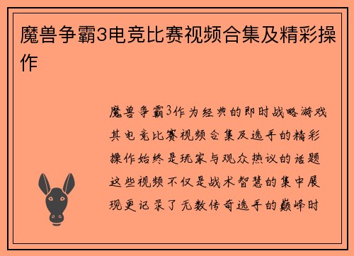 魔兽争霸3电竞比赛视频合集及精彩操作
